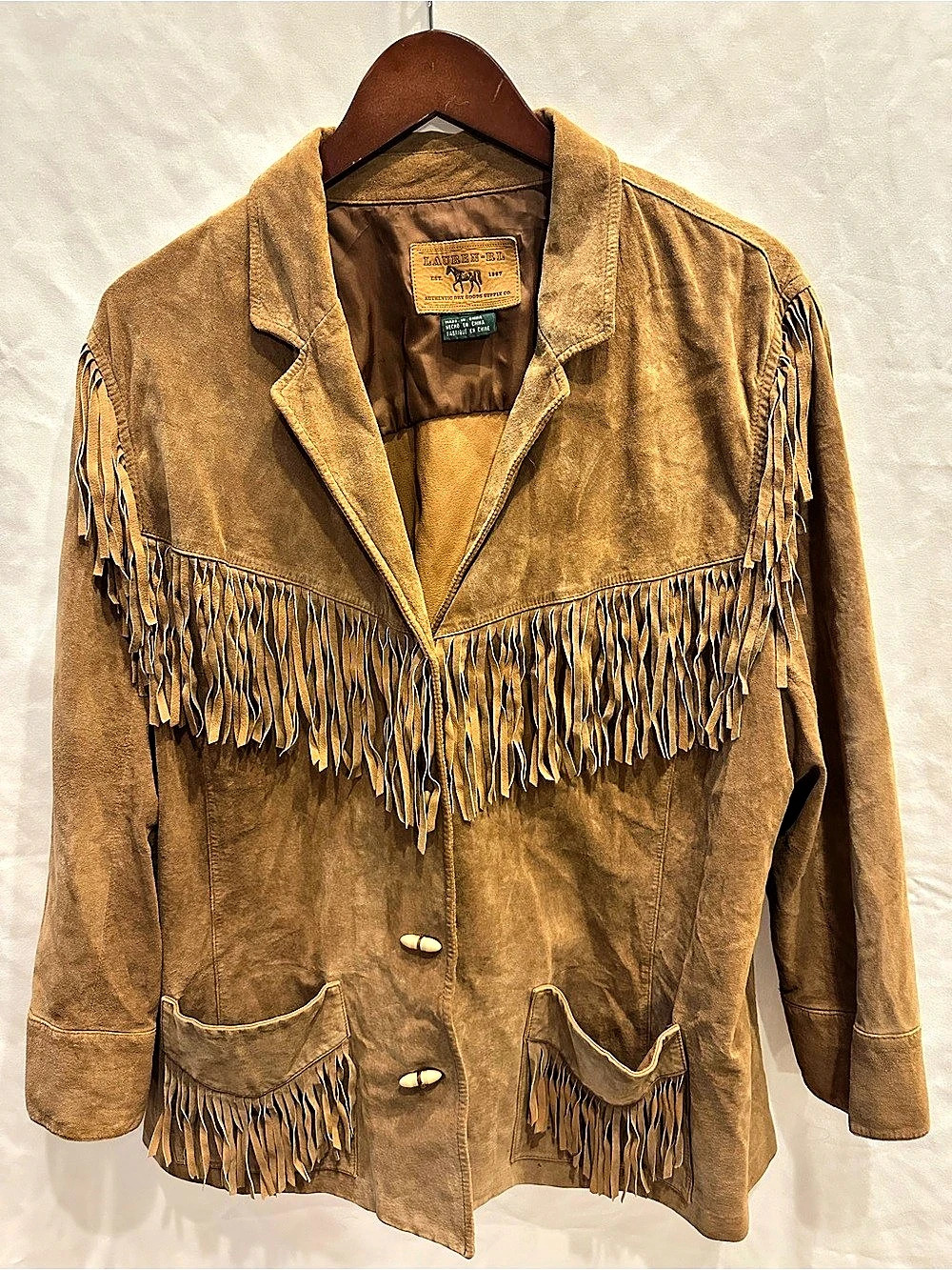 Lauren-RL Fringe Leather Jacket in Brown Like New